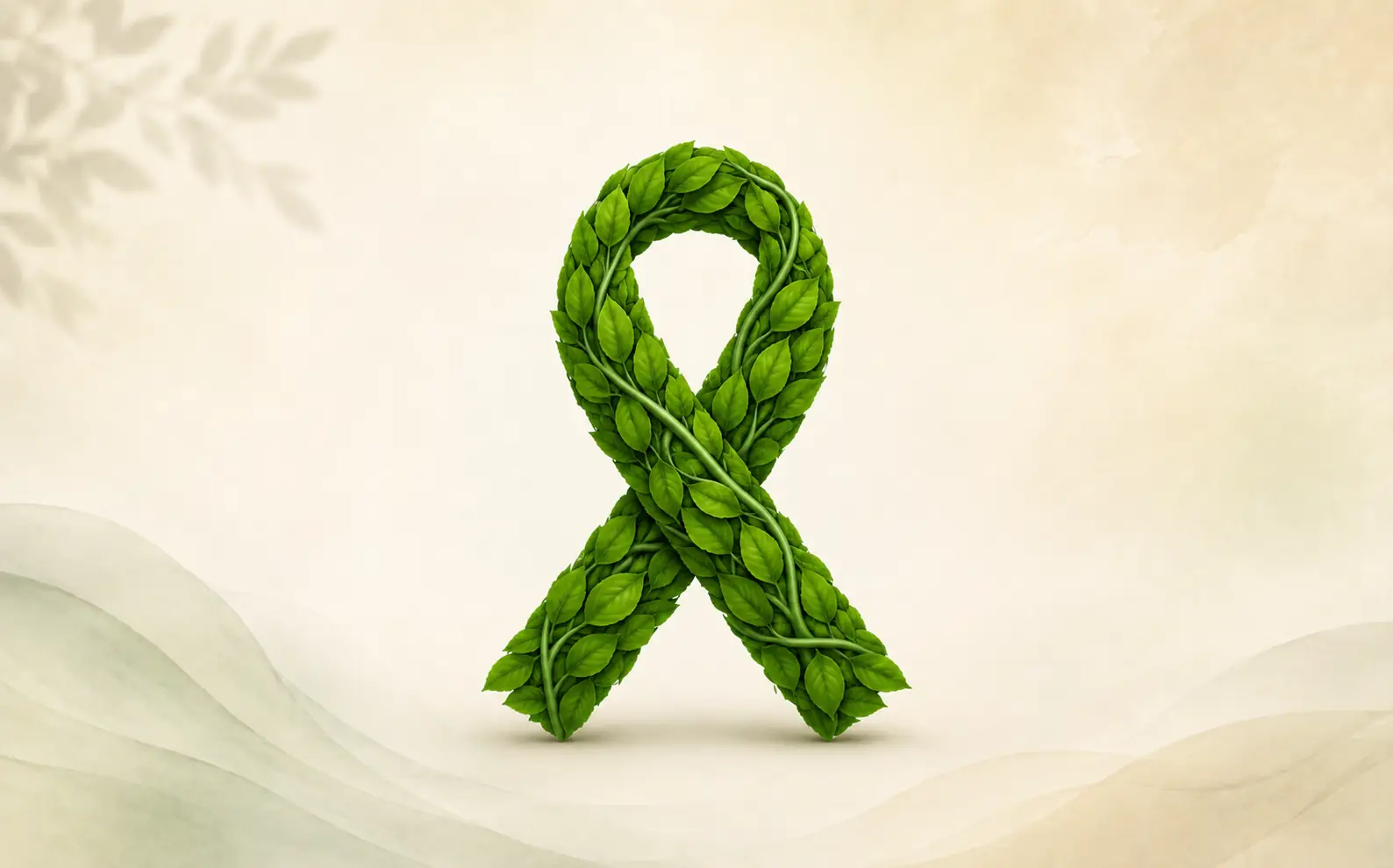Hands holding a cancer awareness ribbon