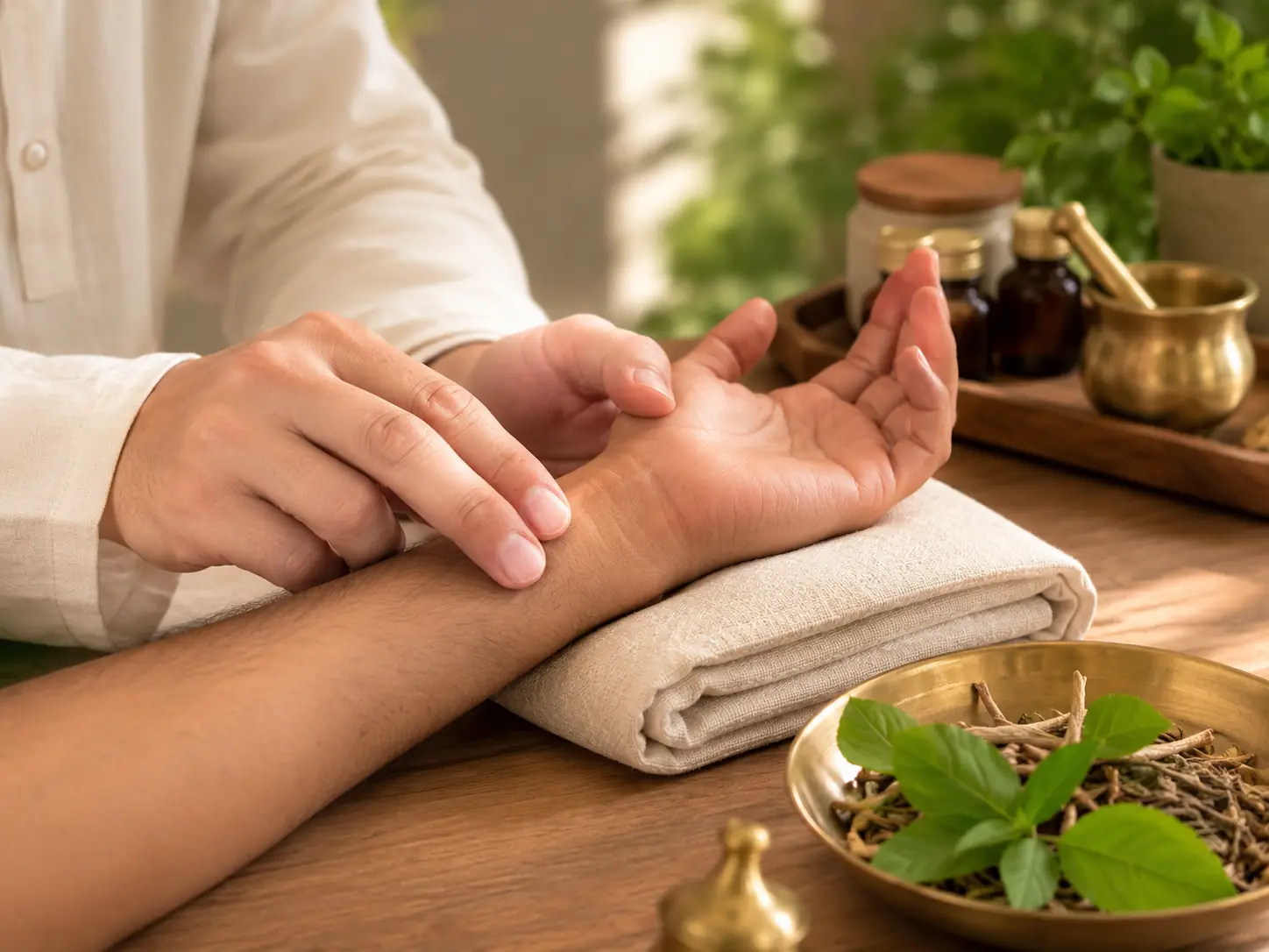 Ayurvedic pulse diagnosis therapy setting